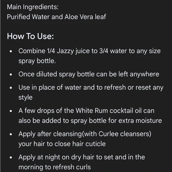 Curlee Jazzy Juice Curl Refresher Aloe Vera H2O 16oz (2 Bottles) NEW - Picture 2 of 4